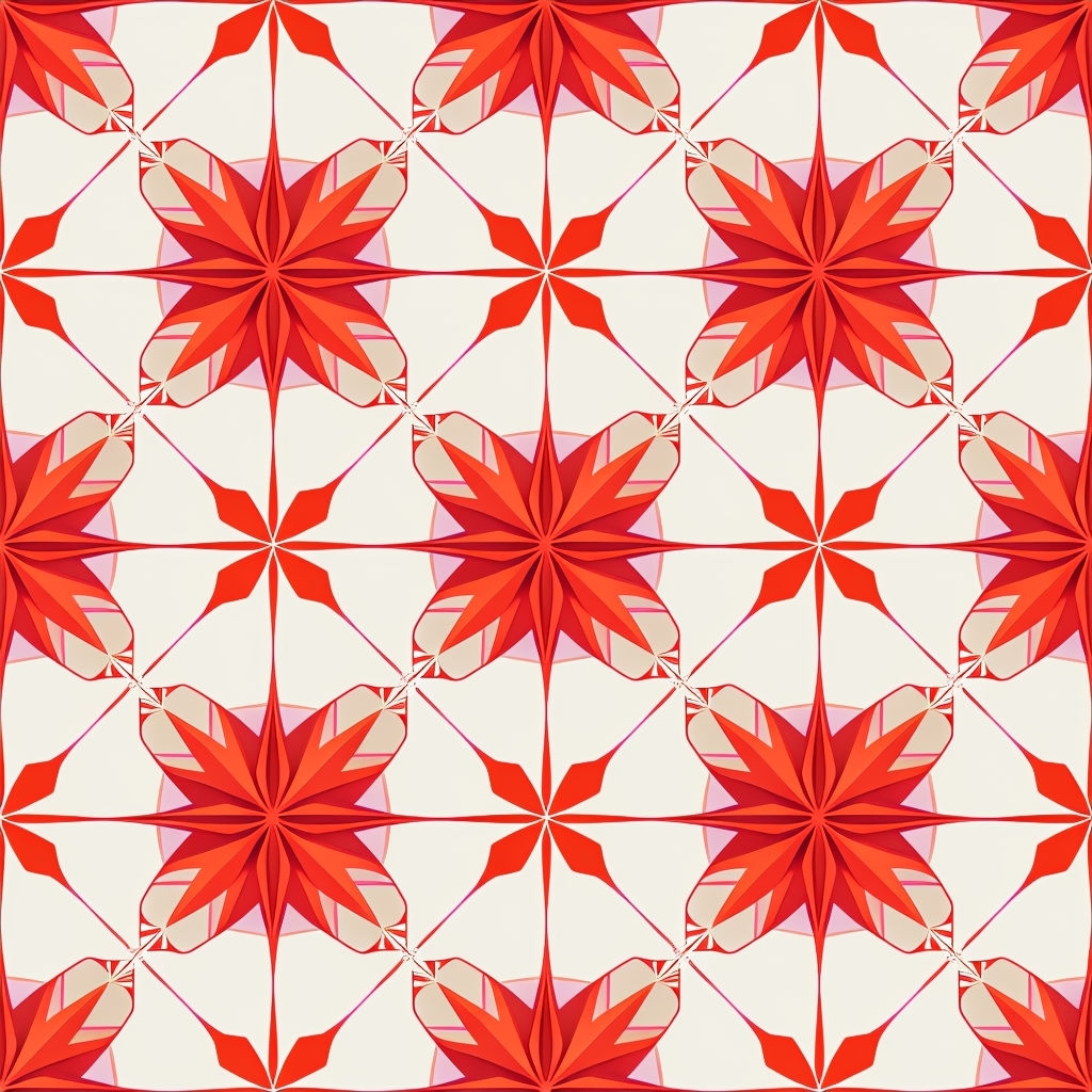 Vibrant Red-Orange Geometric Star Pattern Illustration Seamless Pattern