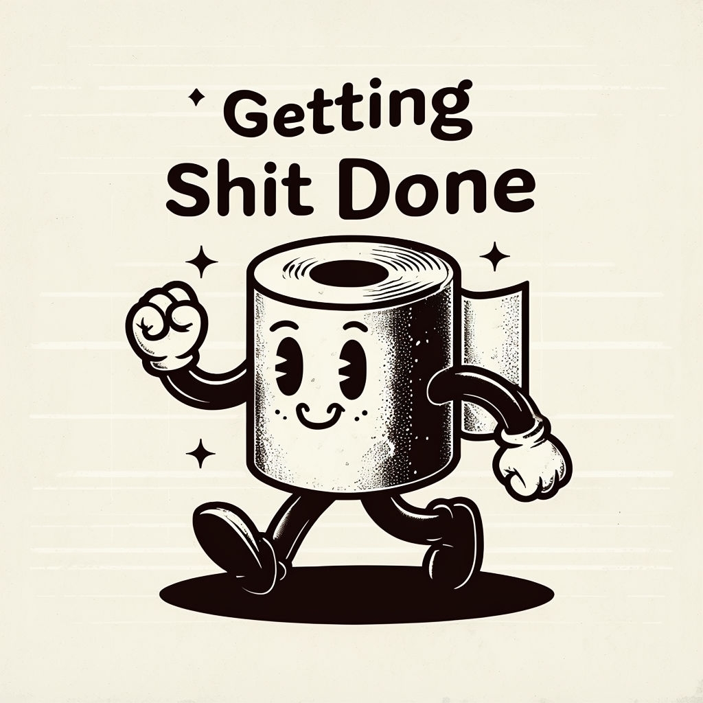 Cheerful Vintage Toilet Paper Character Getting Shit Done T-Shirt