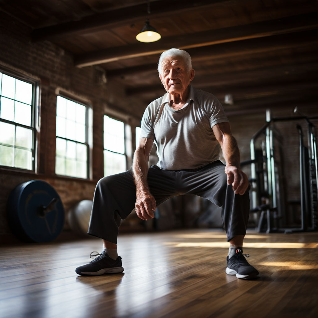 Grandpa doing exercises in gym by Ar S - Playground