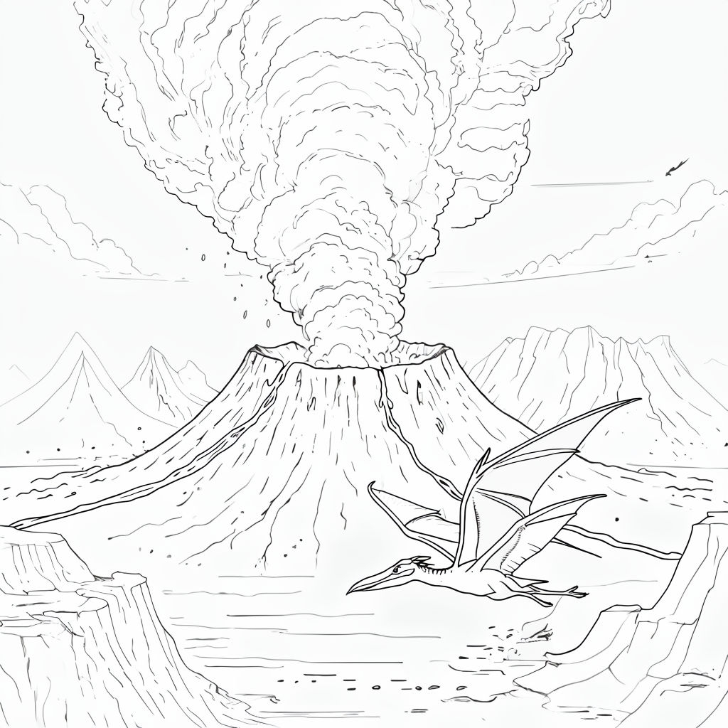 Dynamic Prehistoric Volcanic Eruption with Pterosaurs Art