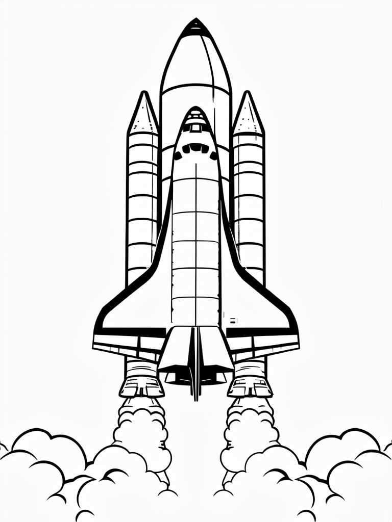 Space Shuttle Lift-Off Outline Drawing for Coloring Book Pages