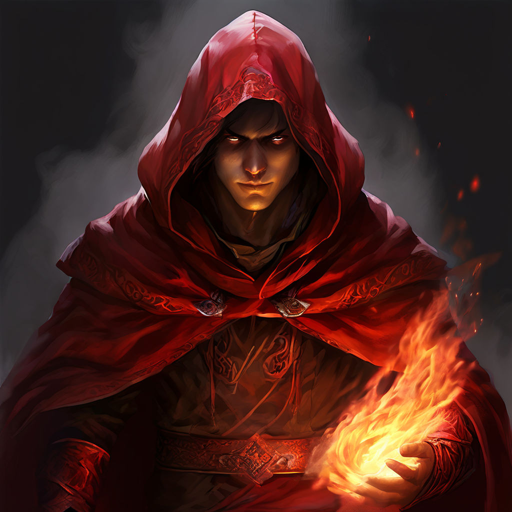 Dungeons and dragons male pyromancer npc wearing red hooded ... by ...