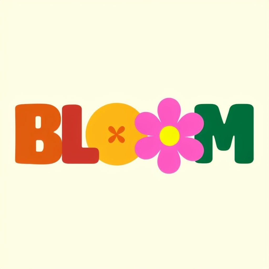 Colorful Bold BLOOM Logo with Flower Design