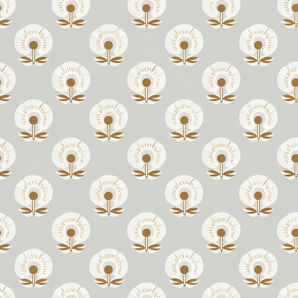 Stylized White Floral Seamless Pattern on Light Gray Background Seamless Pattern