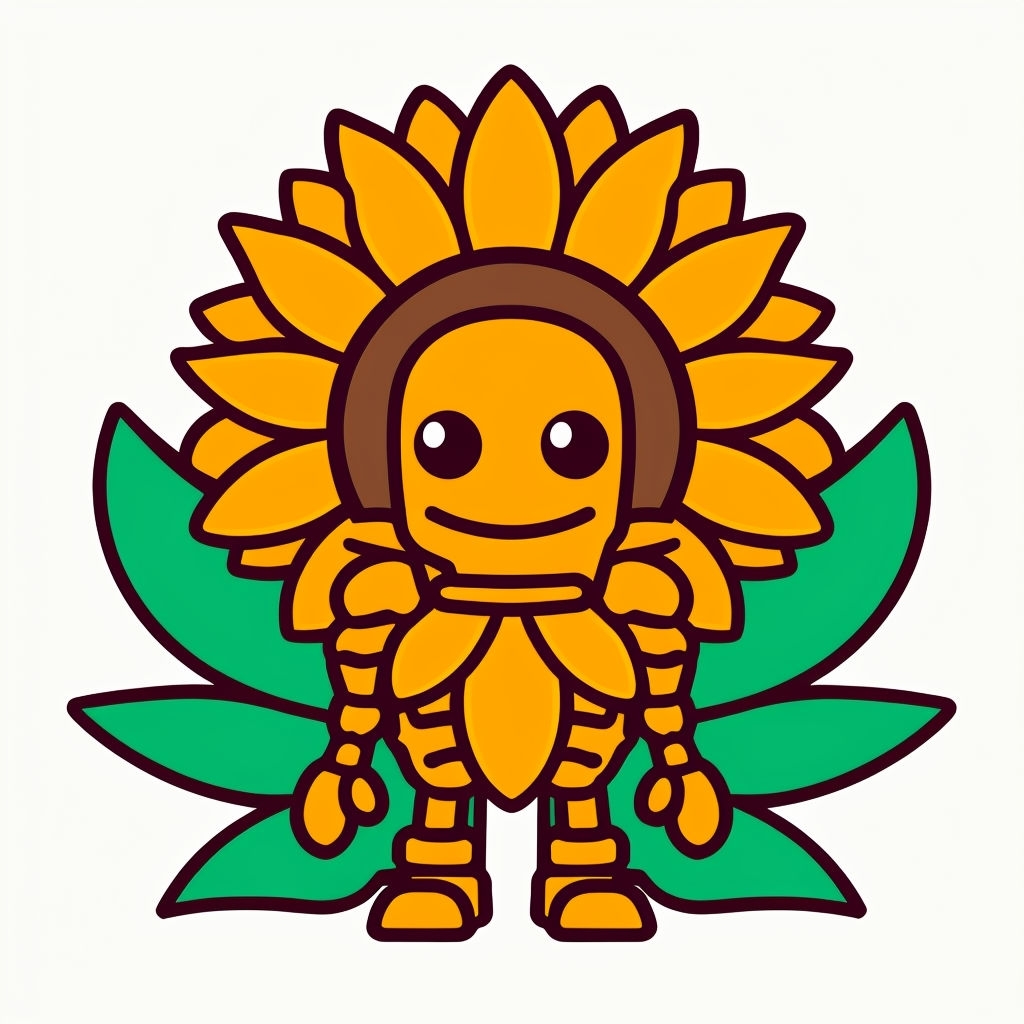 Cheerful Sunflower Robot Skeleton Cartoon Sticker
