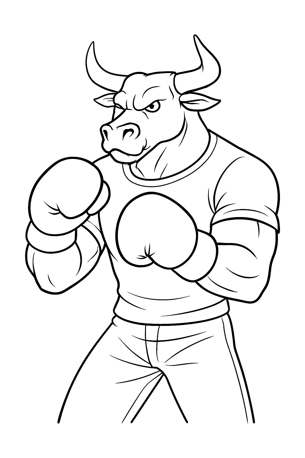 Muscular Bull Boxer Illustration in Black and White for Coloring Book Pages