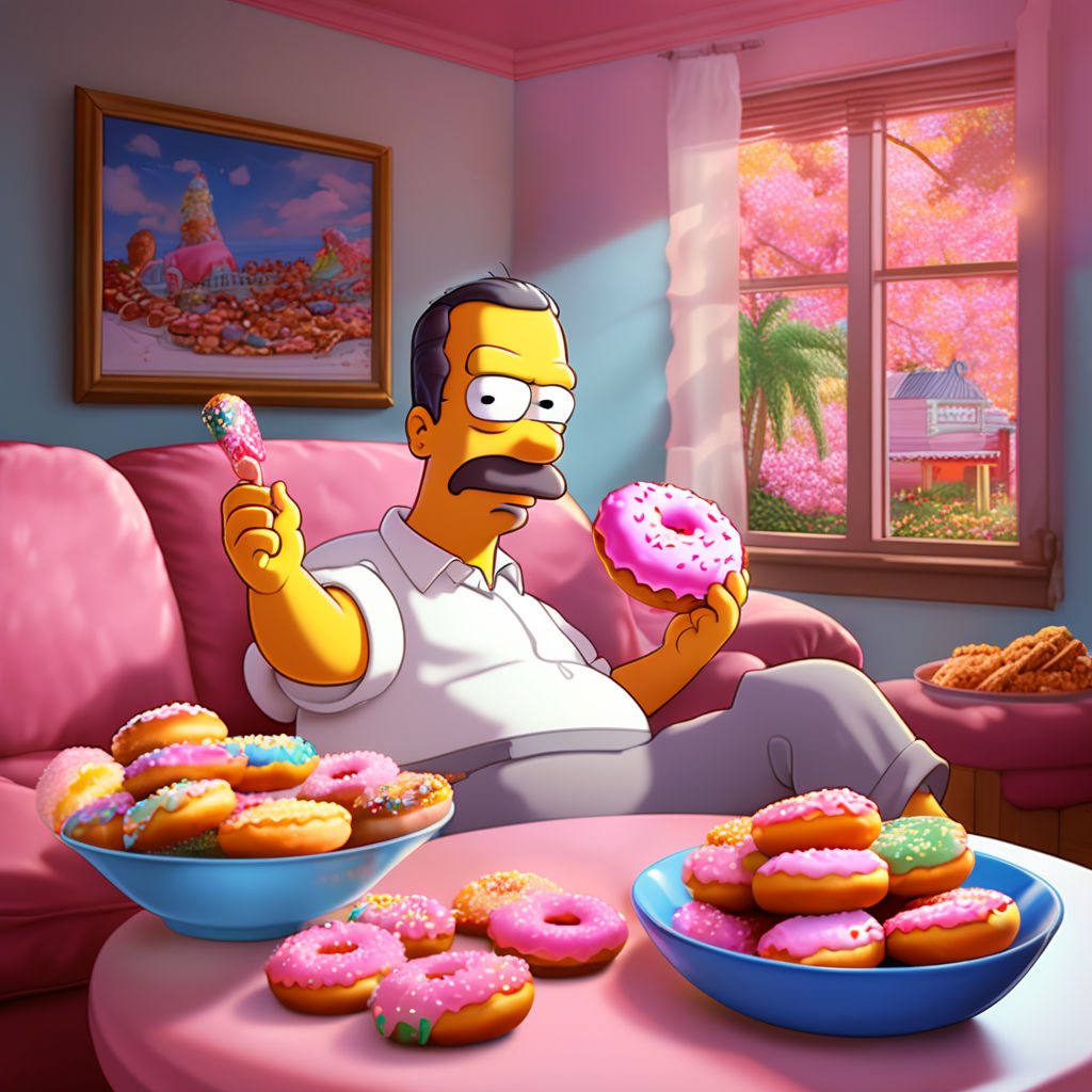Homer Simpson sitting on the couch eating a doughnut by Adonay Haile