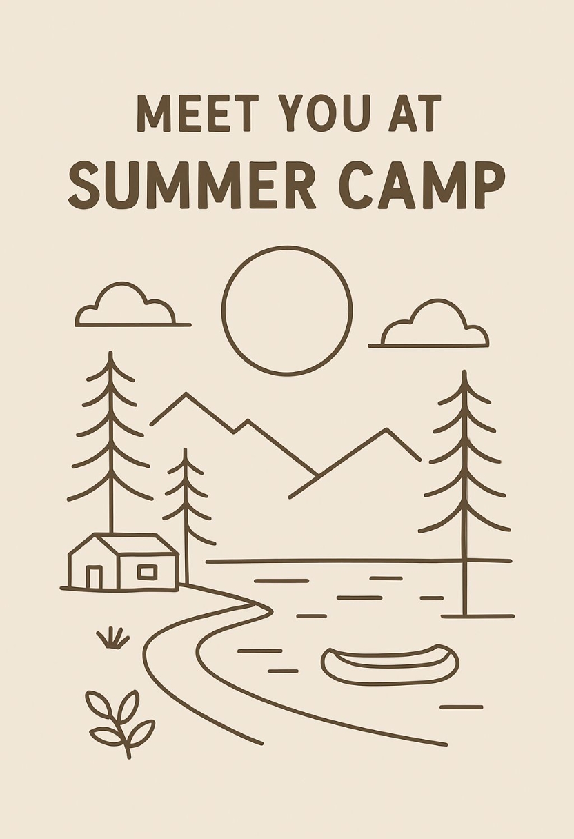 Serene Summer Camp Minimalist Line Art Invitation Card