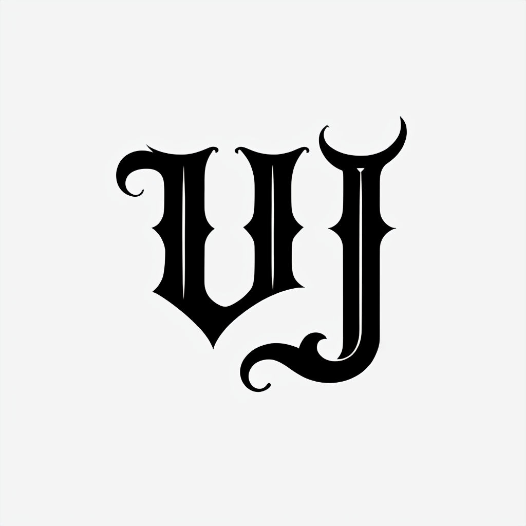 Elegant Ornate Medieval UJ Monogram Design on White Background Monogram