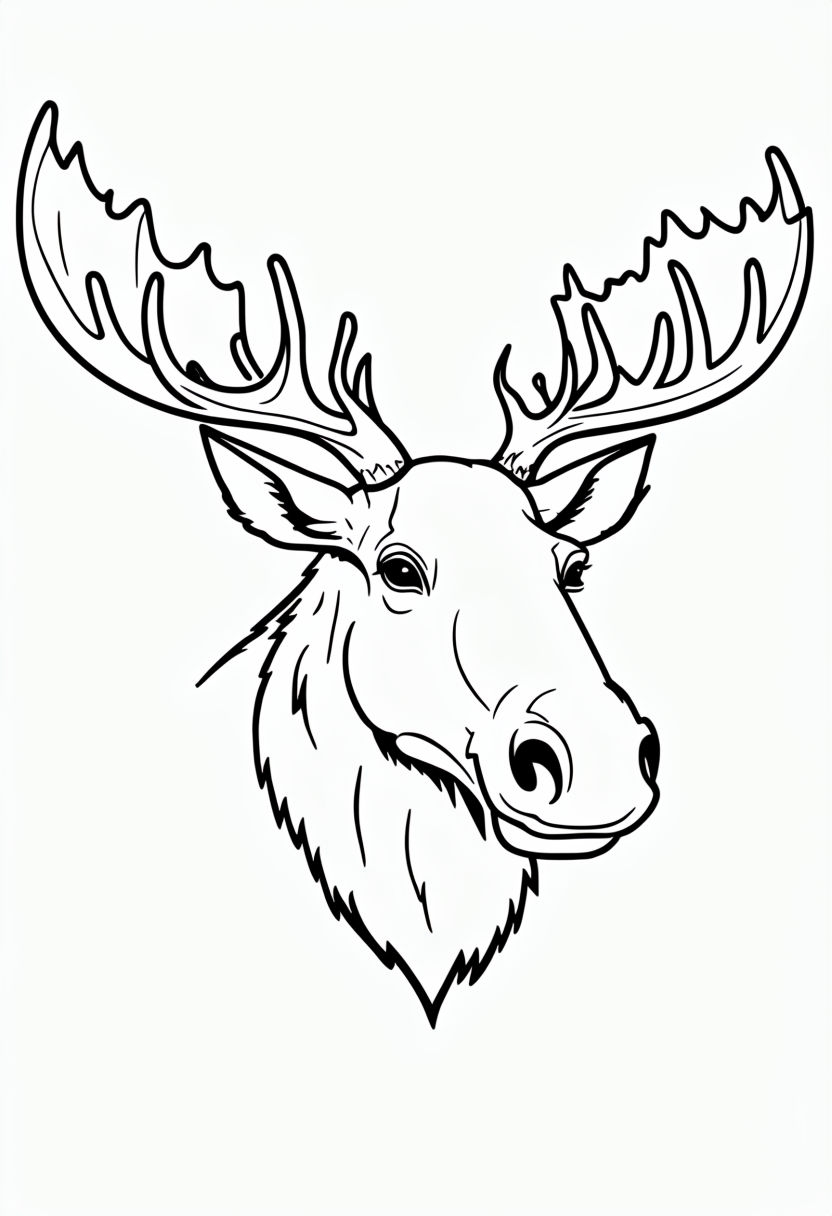 Majestic Moose Head Coloring Page Illustration for Nature Lovers Coloring Book Pages