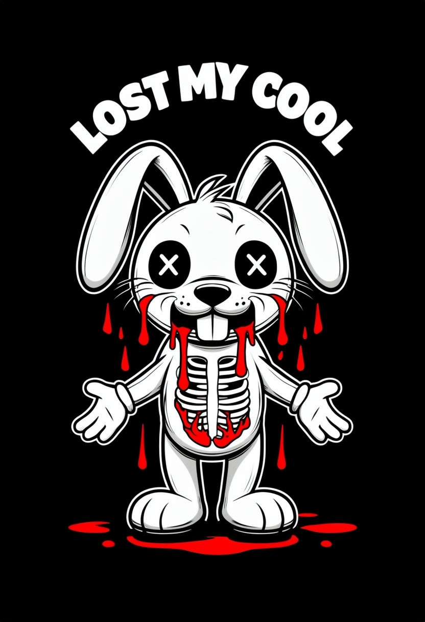 Eerie Cartoon White Rabbit with 'Lost My Cool' Message T-shirt