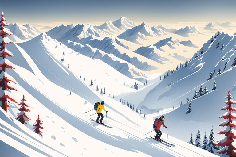 Two skiing downhill people follow a white path in the snow by Janosch