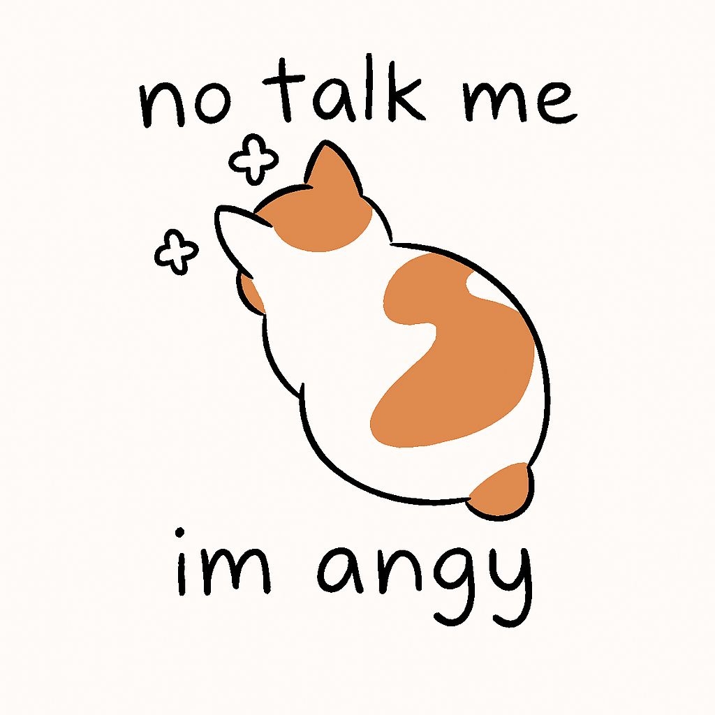 Angry Calico Cat with Handwritten No Talk Me Sticker