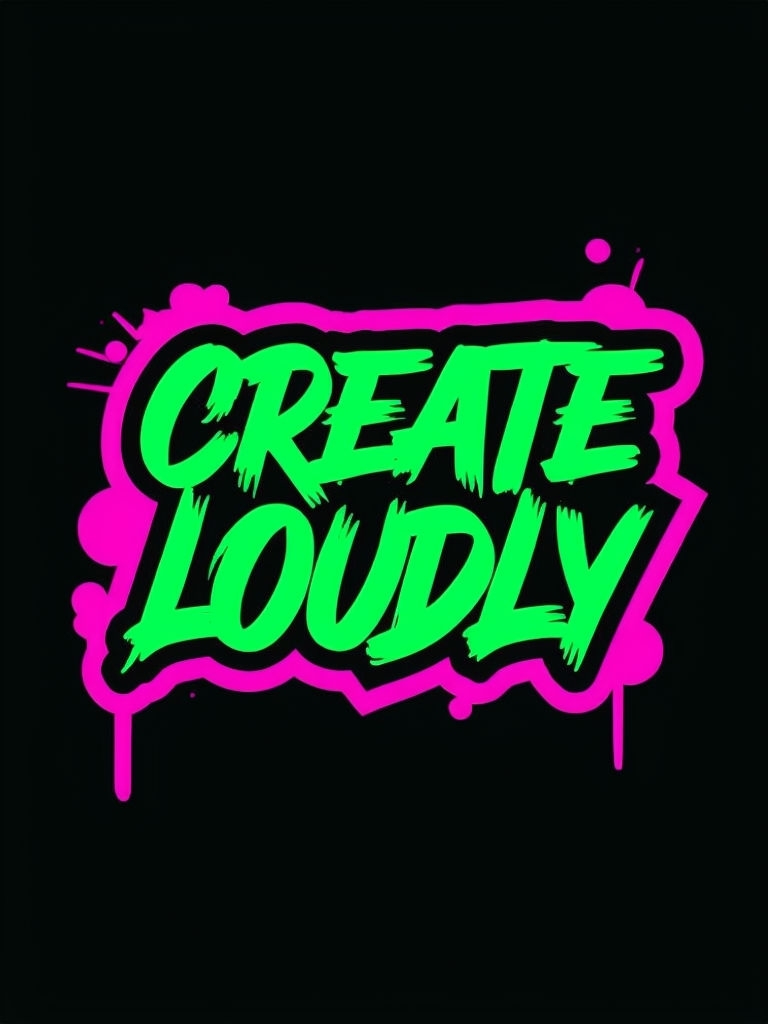 Bold CREATE LOUDLY Street Art Graphic in Neon Green T-shirt
