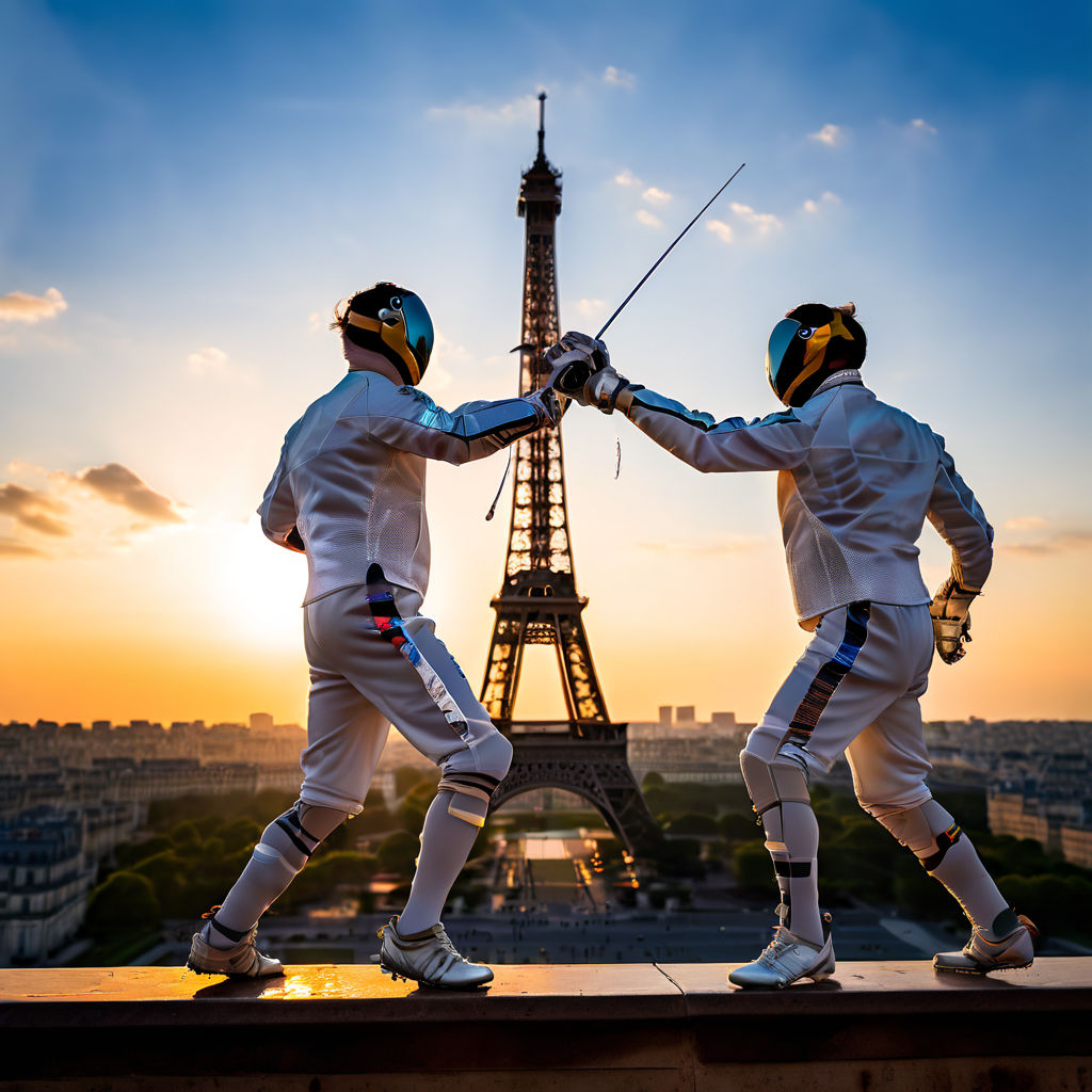 2024 Paris Olympics Fencing Fencers on Eiffel Tower get gold... by 1B