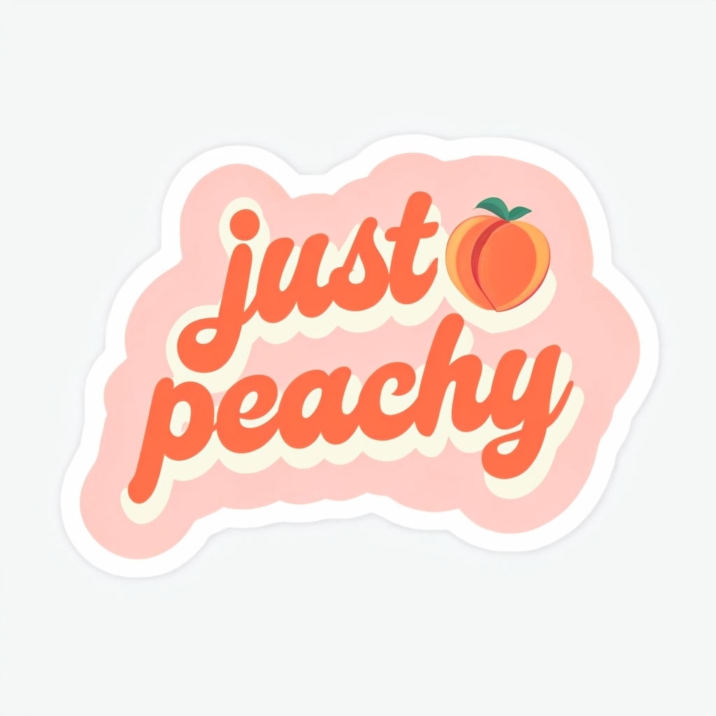 Cheerful Just Peachy Phrase with Peach Graphic Sticker