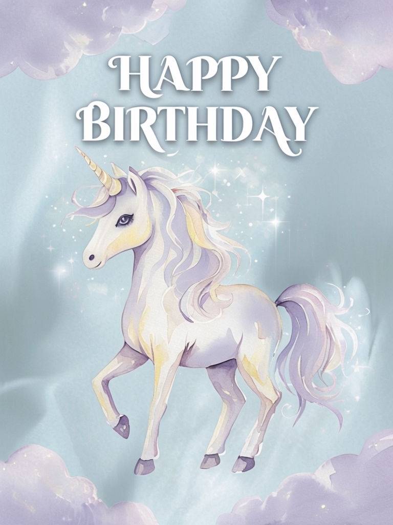 Magical Watercolor Unicorn Birthday Card Design