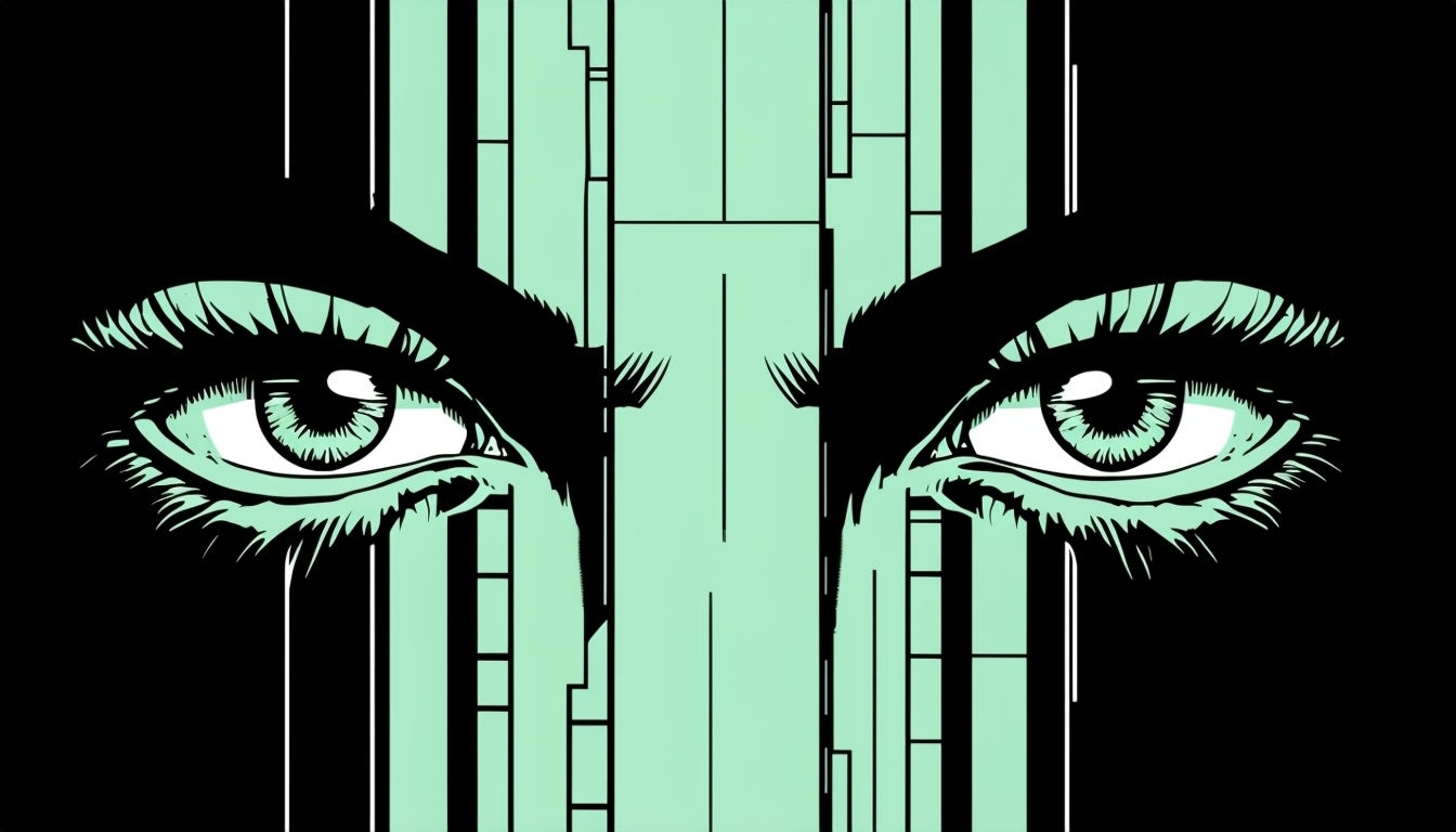 Mint Green Pixelated Eyes Vintage Comic Art Virtual Background