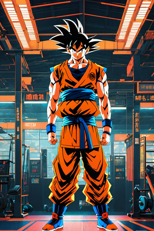 Portrait full body Goku flexing his lean muscles by Pixelor - Playground