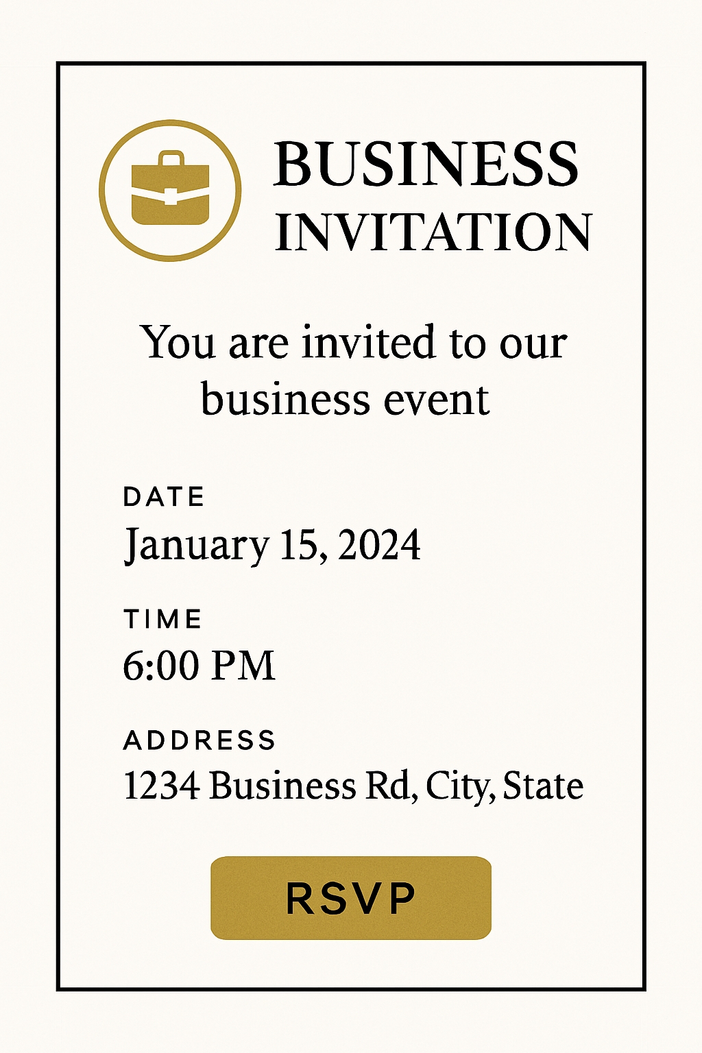 Minimalist Gold and Black Business Invitation Card Design