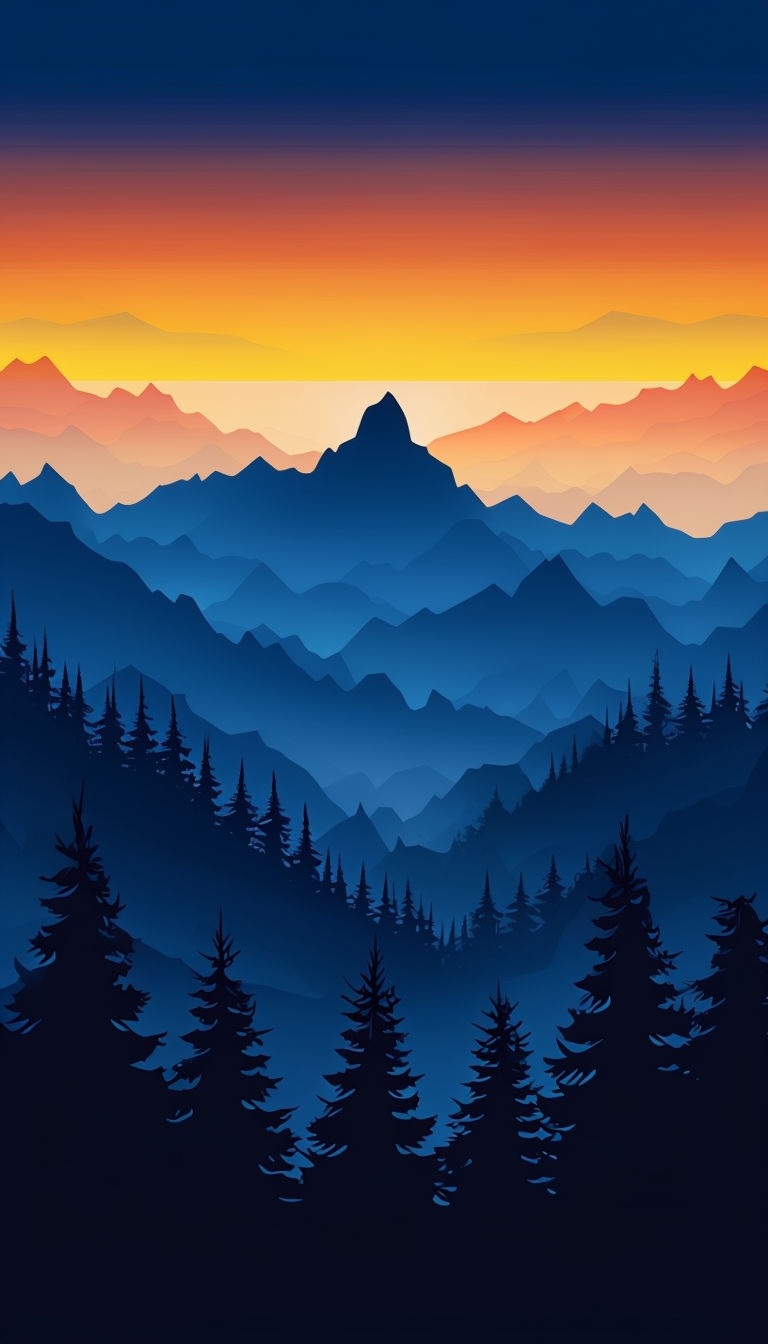 Serene Mountain Sunset Digital Illustration Phone Case Cover
