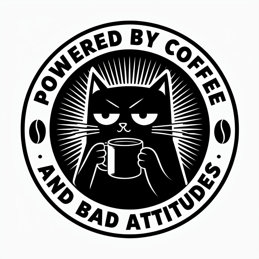 Powered by Coffee and Bad Attitudes Black Cat Mug