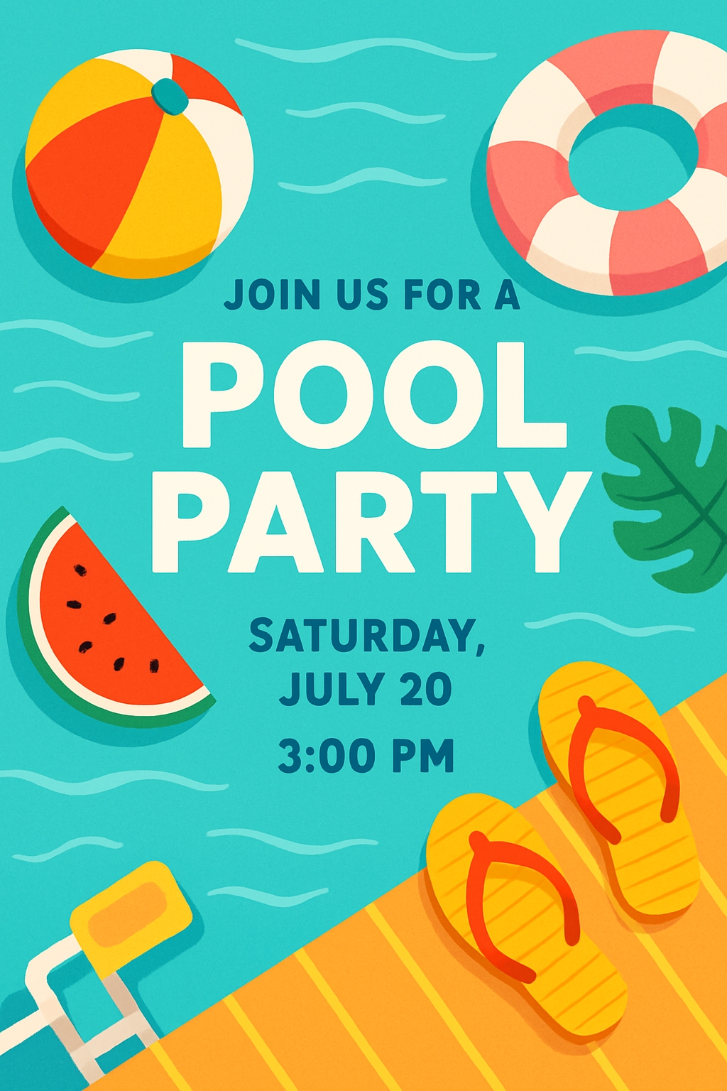 Vibrant Summer Pool Party Invitation Poster Design for Celebrations Cards & Invites