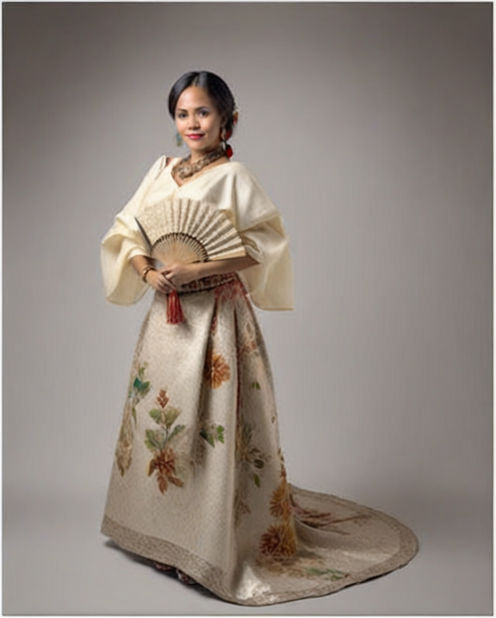 Filipina wearing Baro't saya with pañuelo holding abanico fa... by Yuri ...