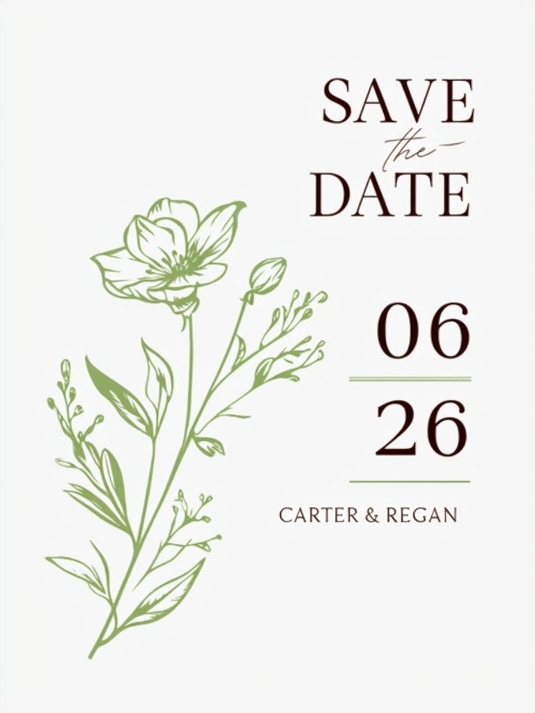 Elegant Minimalist Save the Date Card with Botanical Illustrations Cards & Invites