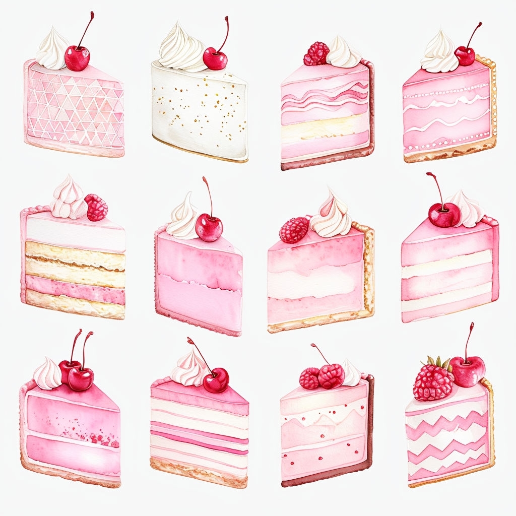 Watercolor Cake Slice Pattern with Pastel Colors Seamless Pattern