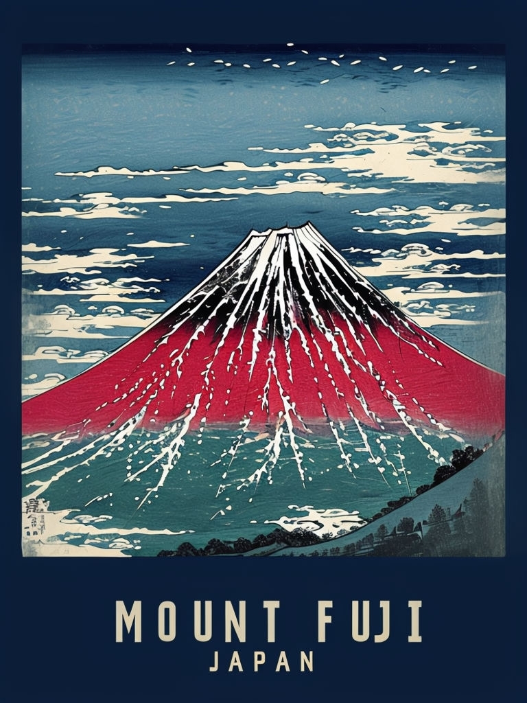 Traditional Ukiyo-e Mount Fuji Artwork Promotional Poster