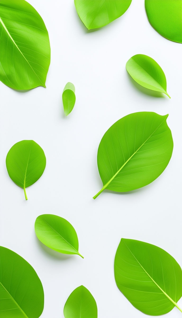 Aesthetic Green Leaves on White Background for Social Media Post