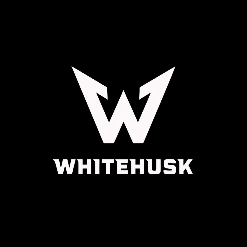 Stylized White 'W' Logo Design with Bold WHITEHUSK Text Logo