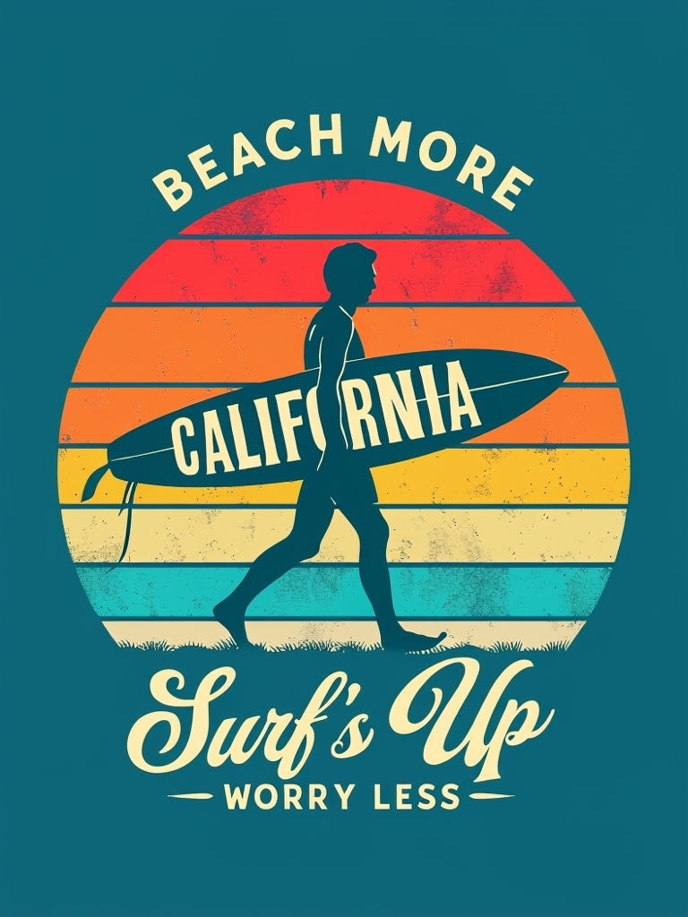 Retro California Beach Surfing Adventure T-Shirt