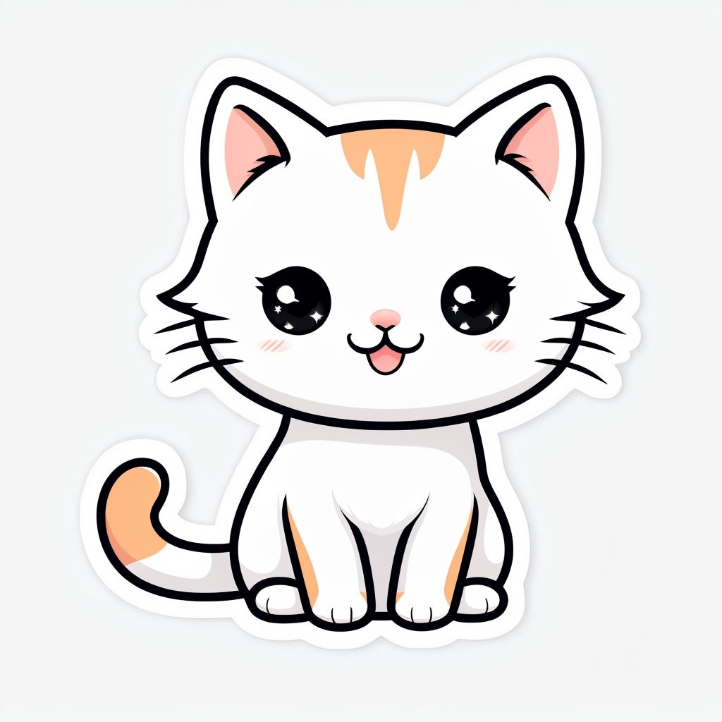 Cute Kawaii Cartoon Cat Illustration Sticker