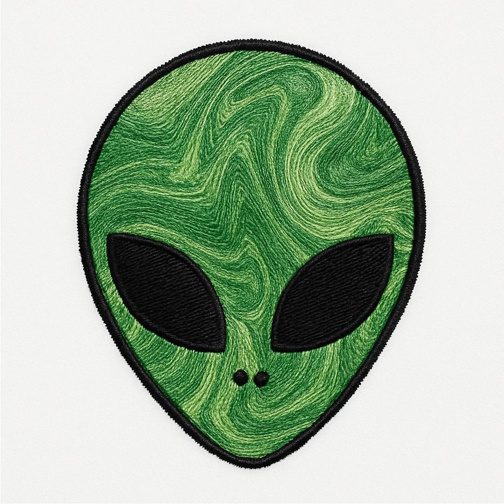 Intricate Alien Face Embroidered Patch Design for Hats