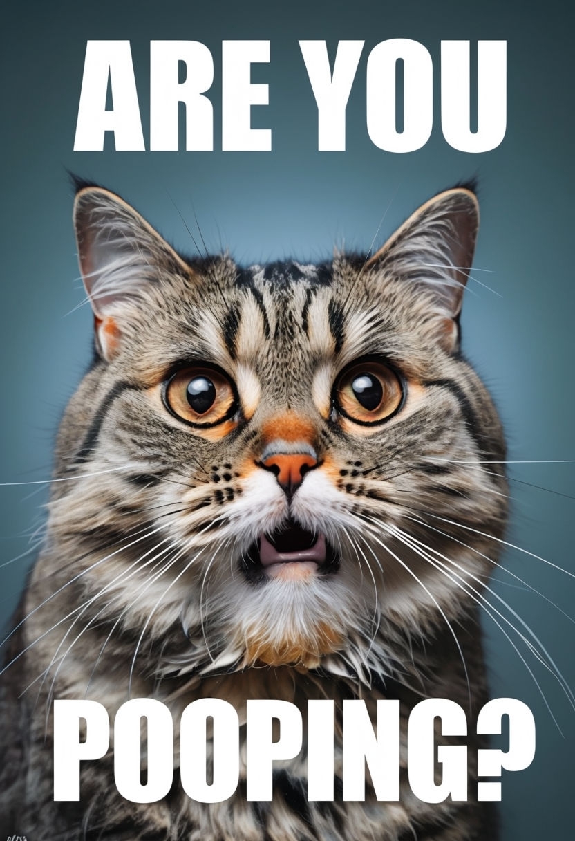 Surprised Tabby Cat Are You Pooping? Humorous Poster