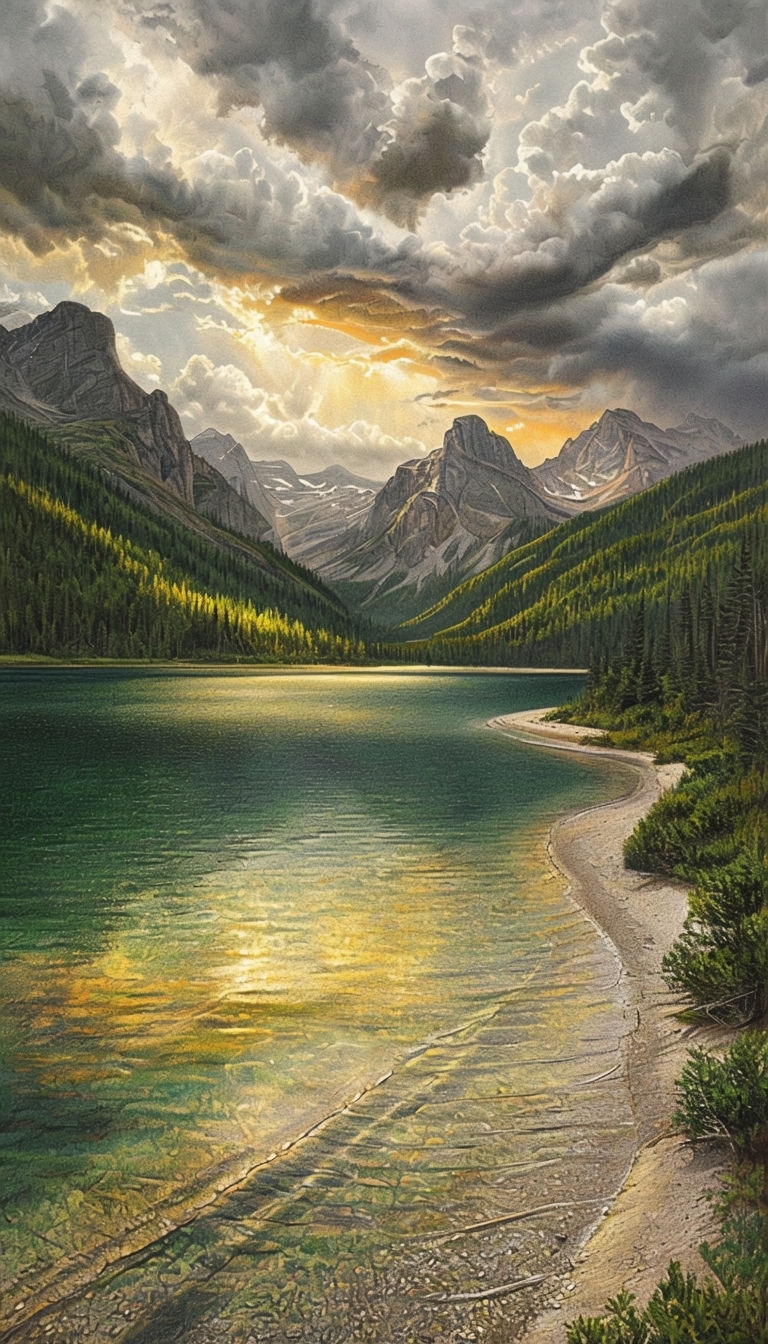 Serene Nature Landscape Drawing with Mountains and Lake Phone Case Cover