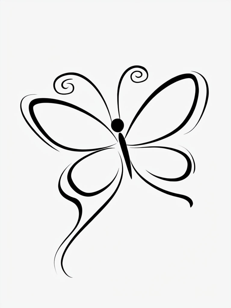 Minimalistic Black Line Butterfly Illustration Art