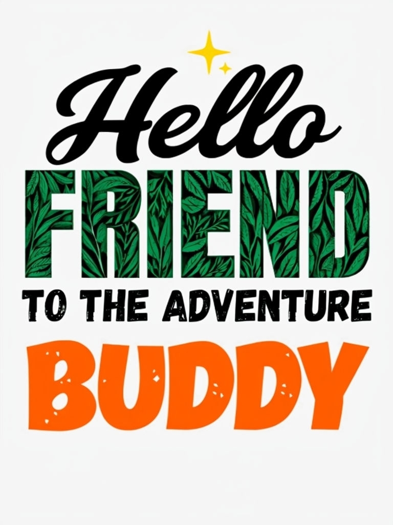 Playful Hello Friend Adventure Typography T-Shirt