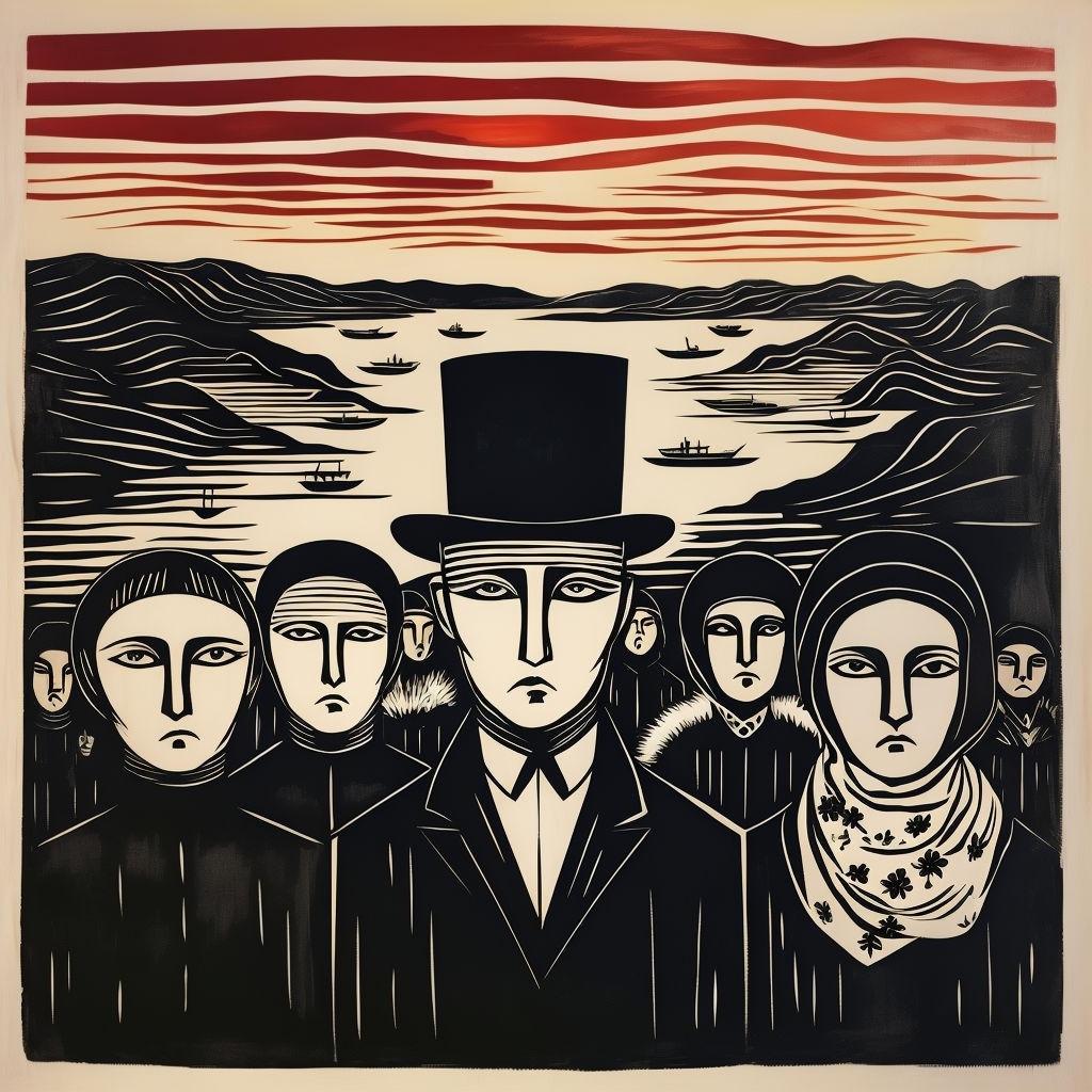Expressionist Woodcut Print Inspired by Edvard Munch Artwork