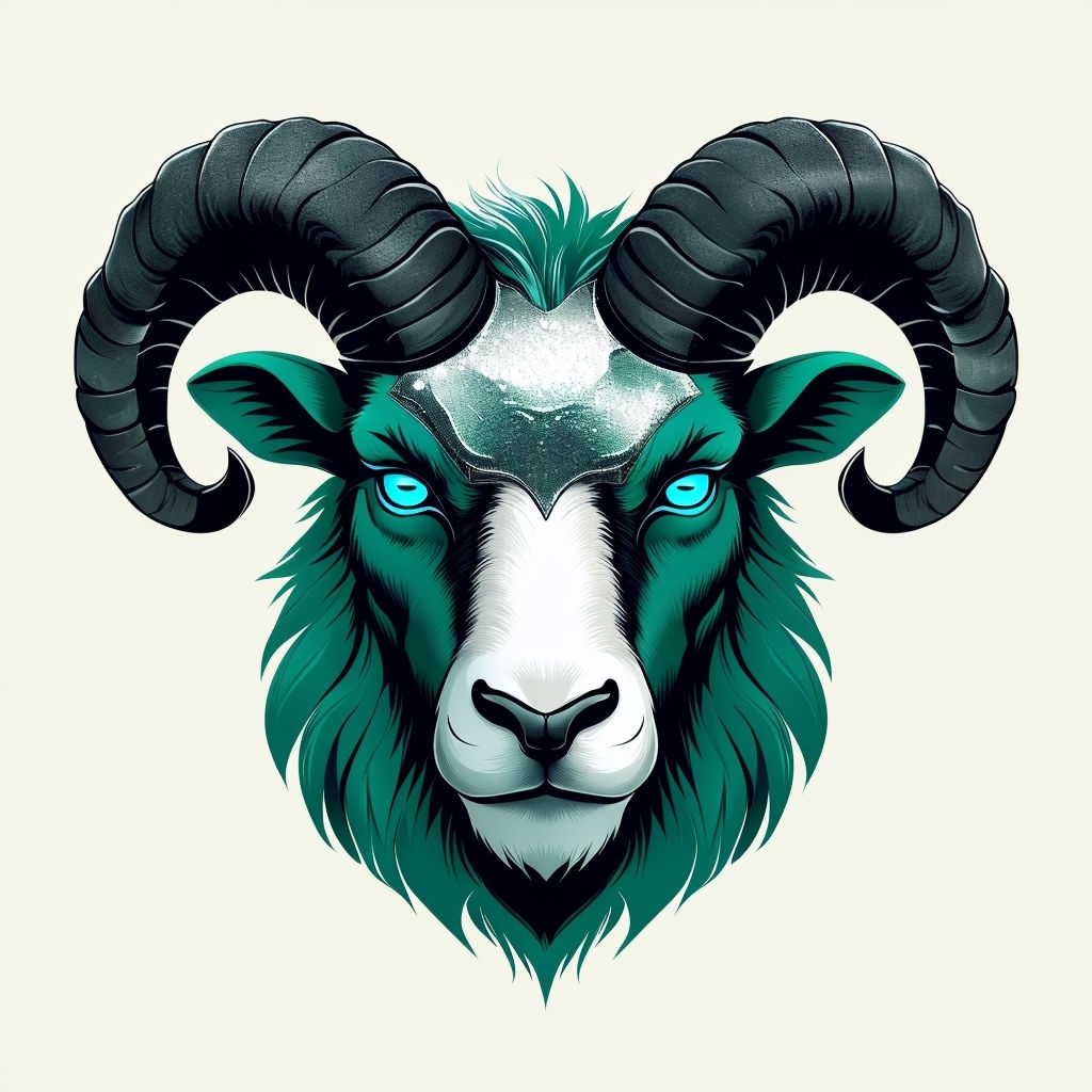 Striking Emerald Green Ram Illustration with Glossy Silver Accents Sticker