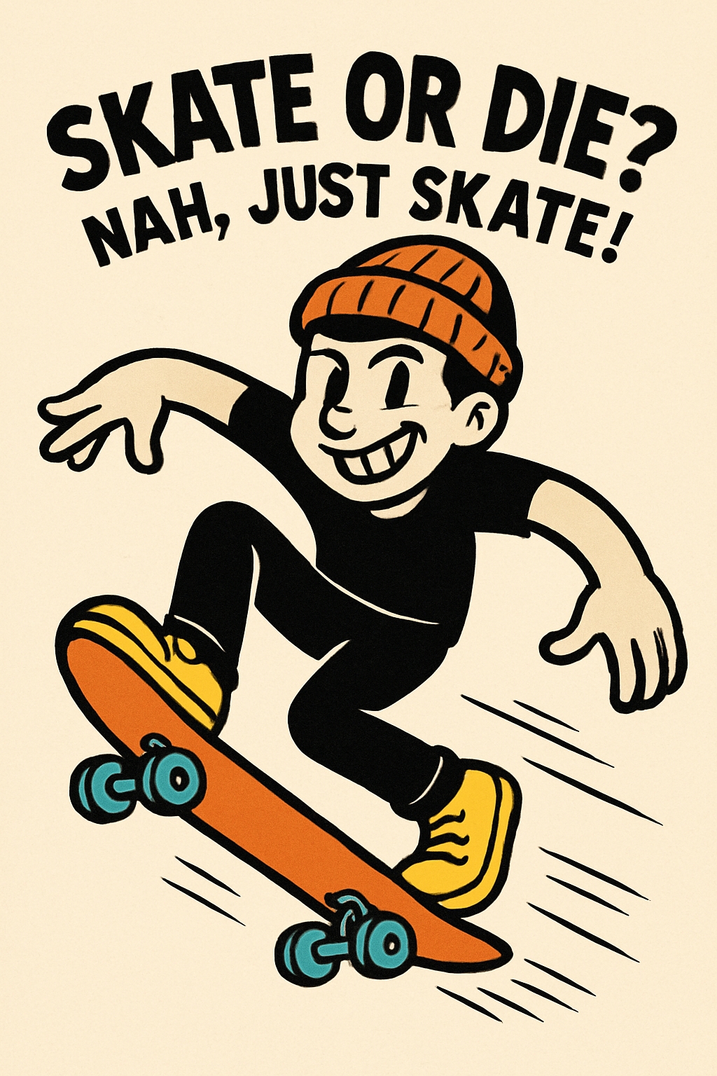 Energetic Skateboard Character Comic Art T-Shirt