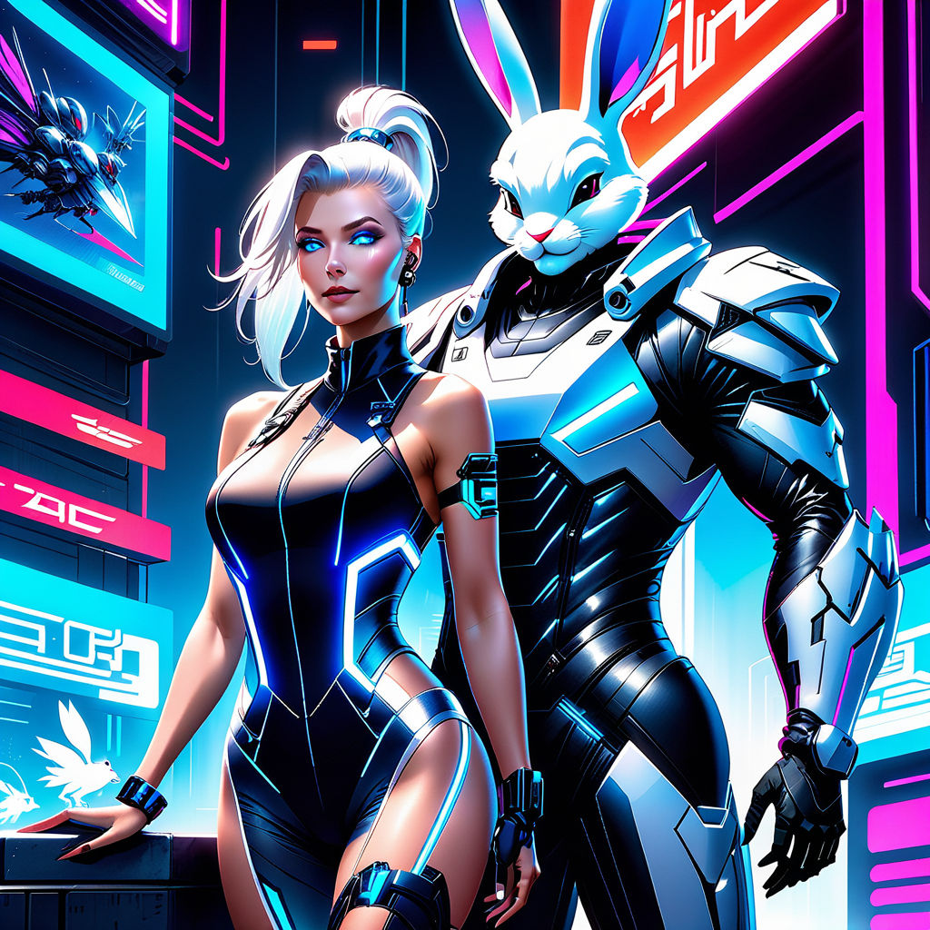 cyberpunk playboy bunny girl with a rifle