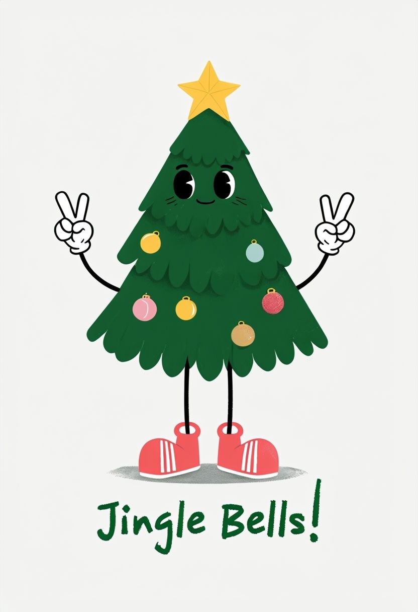 Cheerful Cartoon Christmas Tree with Jingle Bells Poster