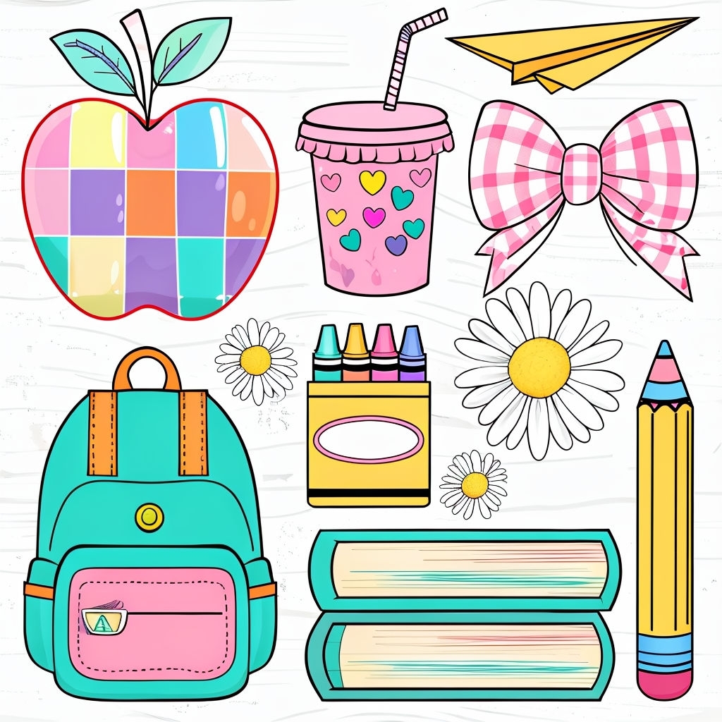 Colorful Cartoon School Supplies Seamless Pattern Design