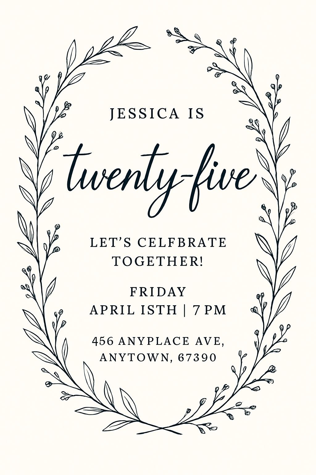 Elegant Minimalist 25th Birthday Invitation Card Design