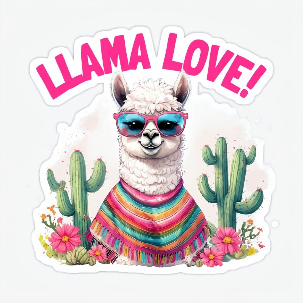 Quirky Llama with Colorful Poncho and Sunglasses Sticker