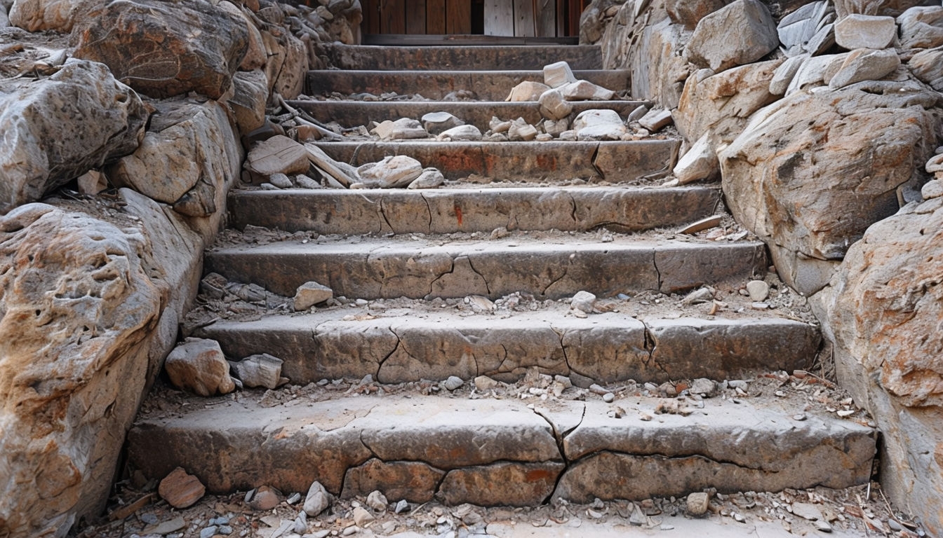 Worn Stone Steps Leading to Abandoned Building Virtual Background