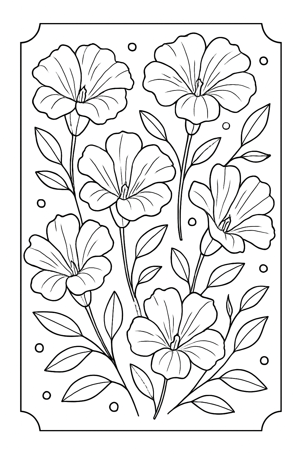 Intricate Black and White Flower Line Art for Coloring Book Pages